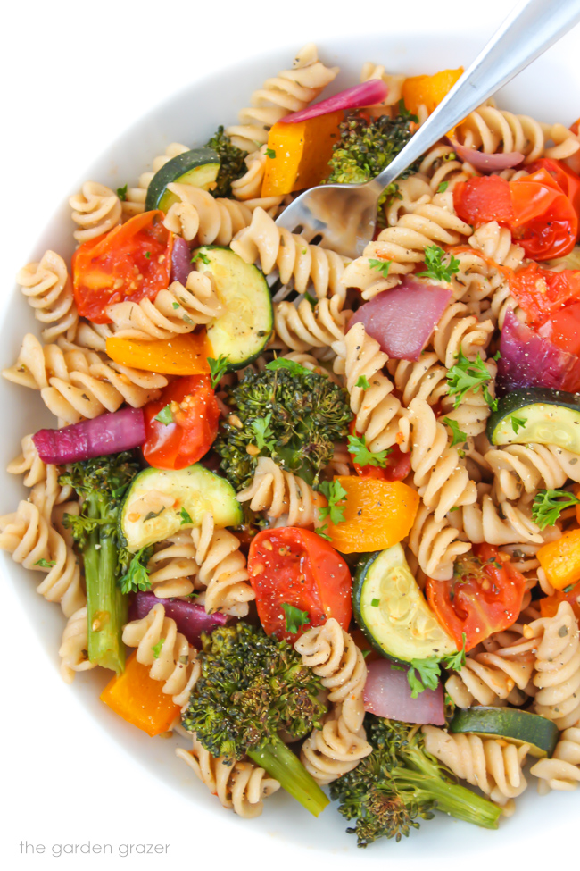 Roasted Vegetable Balsamic Pasta (Easy!) | The Garden Grazer