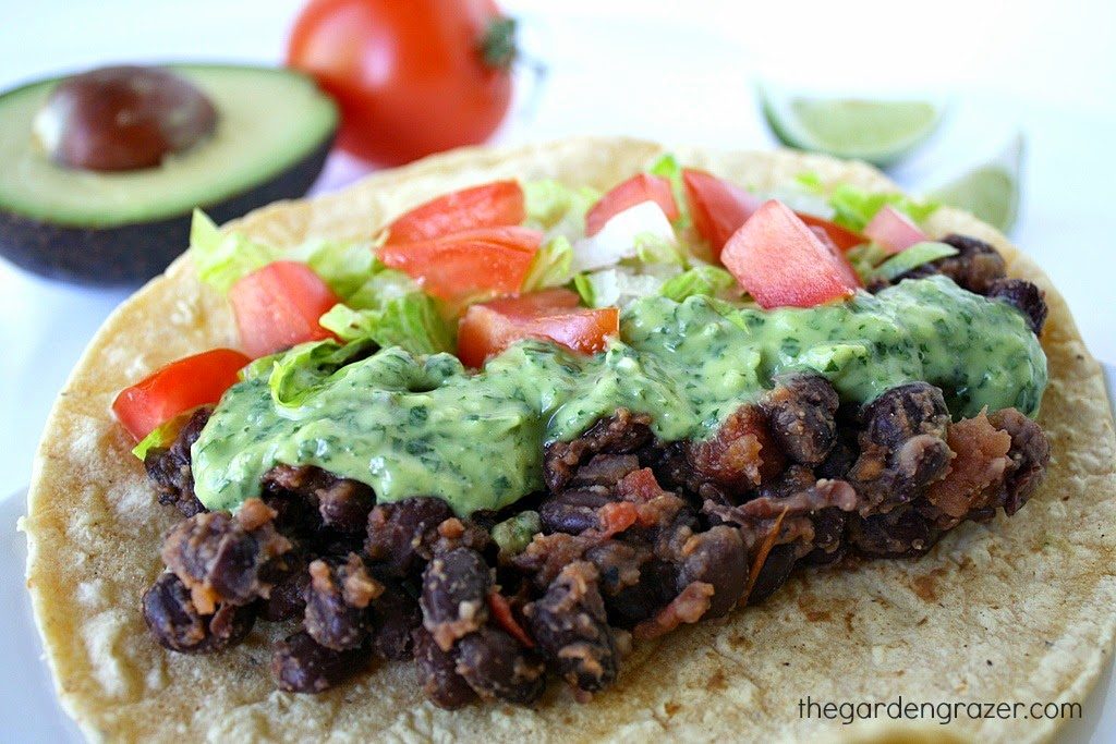 Black Bean Tacos with Avocado CilantroLime Sauce The Garden Grazer