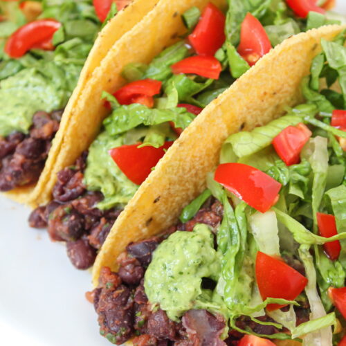 Black Bean Tacos with Avocado Cilantro-Lime Sauce - The Garden Grazer