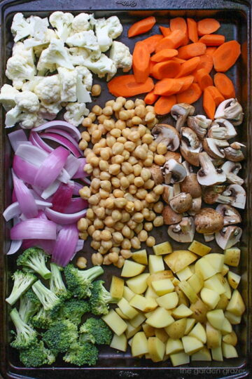 Roasted Vegetables and Chickpeas (1 Pan!) - The Garden Grazer