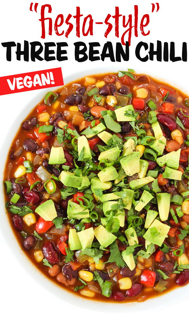 Fiesta Three Bean Chili (Easy + Vegan) - The Garden Grazer