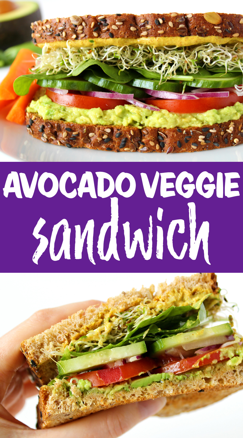 Collage de fotos del sándwich vegetal de aguacate