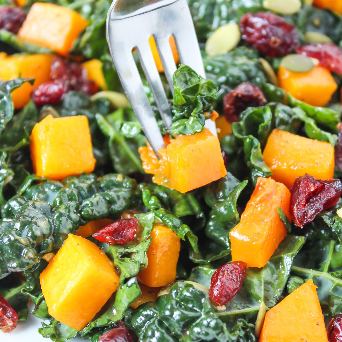 Butternut Squash & Kale Salad with Maple-Balsamic Dressing - The Garden ...