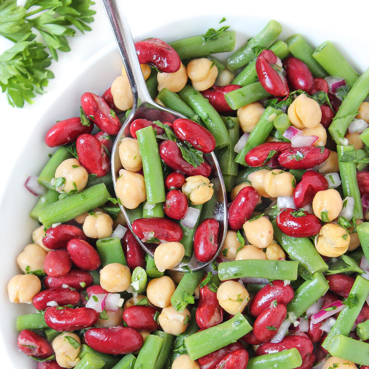 Three Bean Salad with Vinegar Dressing (Oil-Free!) - The Garden Grazer