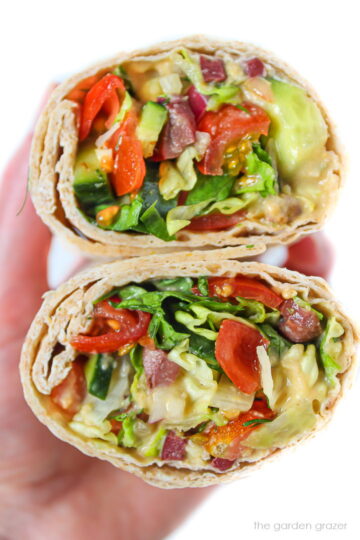 Greek Salad Wrap with Hummus (Vegan) - The Garden Grazer