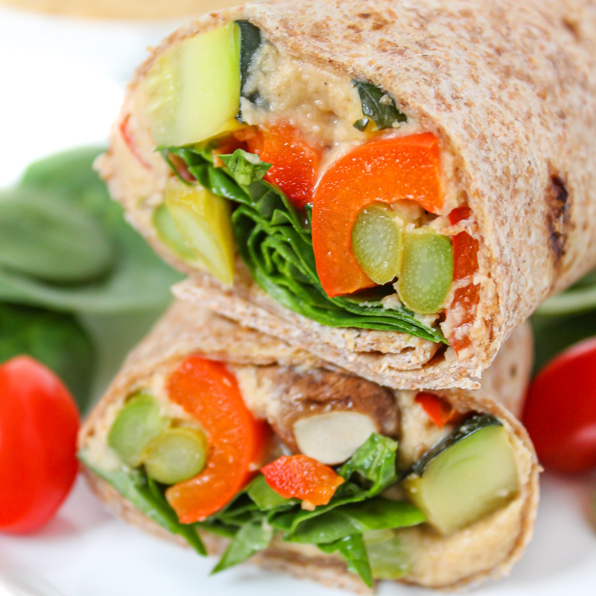 Veggie Spinach Wraps with Hummus - Healthy Seasonal Recipes