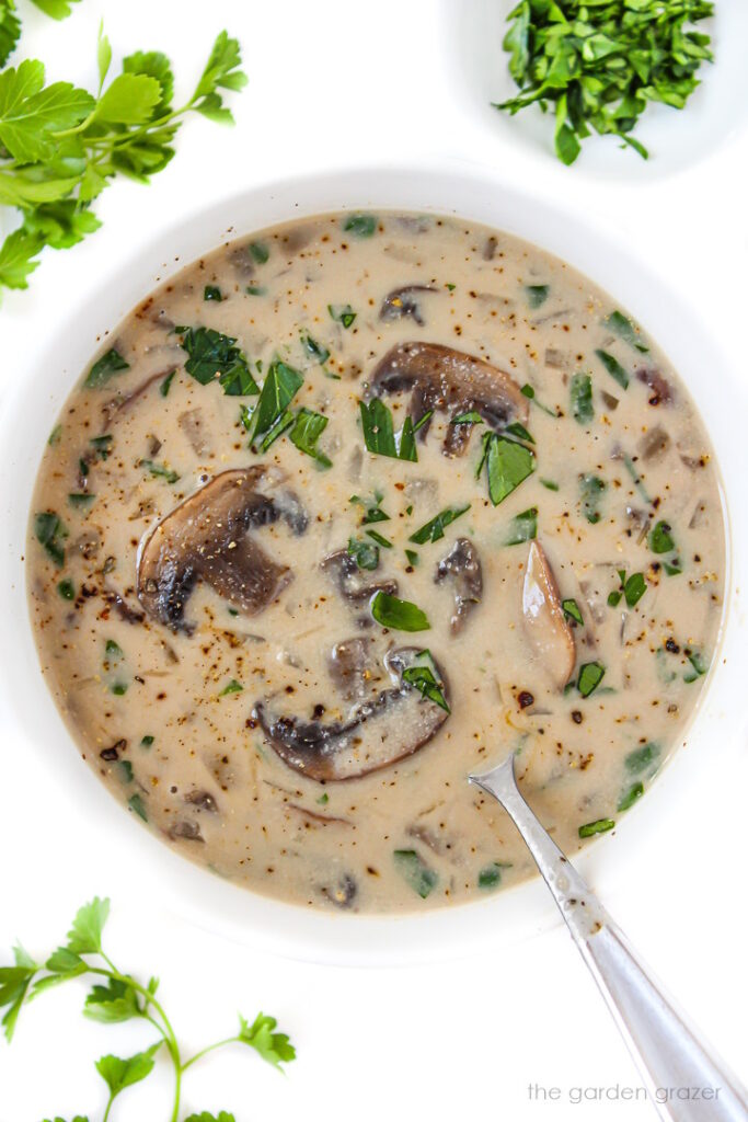 Vegan Mushroom Soup (Creamy, Oil-Free!) - The Garden Grazer